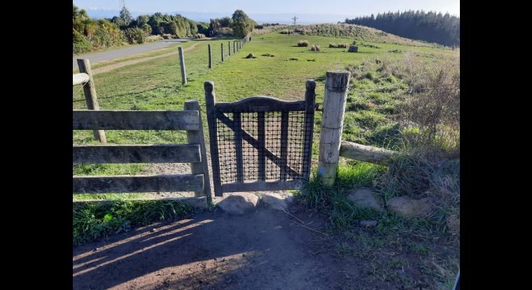 Inaccessible entry to dog park. Small gate with uneven rock steps.